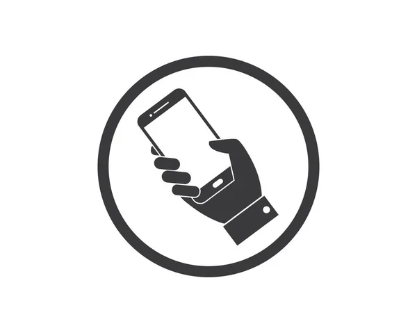 Teléfono en la mano logotipo icono vector ilustración diseño — Archivo Imágenes Vectoriales
