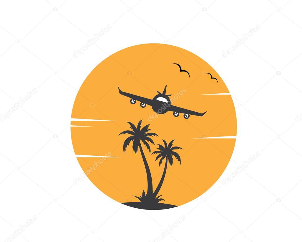 plane with palms icon logo of travel and travel agency vector 