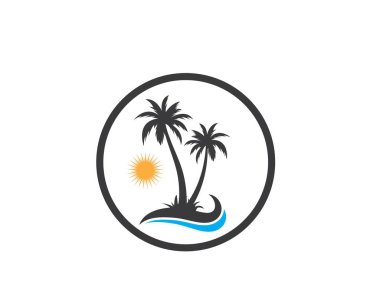 Yaz ve seyahat logosu vektör illüstrasyon palmiye ağacı simgesi