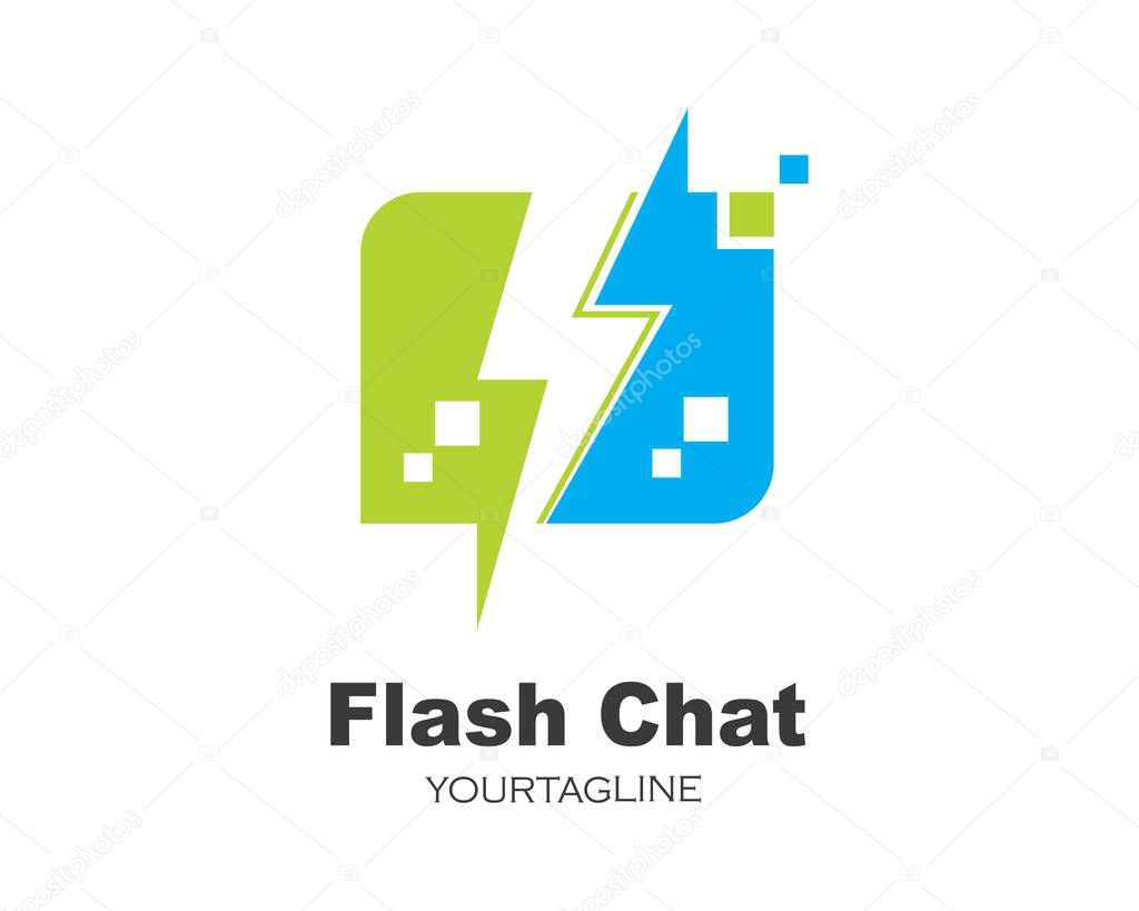 Flash chat message logo icon vector illustration design