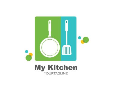 pişirme ve kithen vektör spatula ve pan logo simgesi