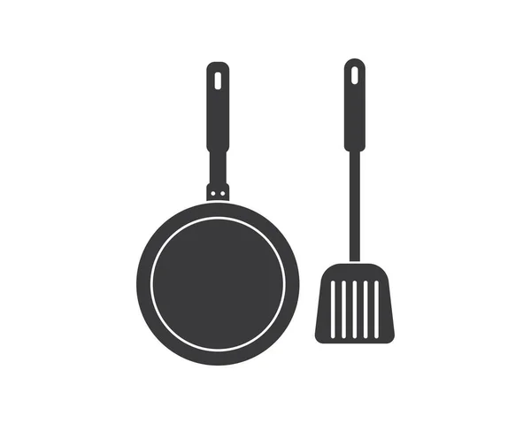 Spatule et icône du logo de la casserole de cuisson et vecteur kithen — Image vectorielle