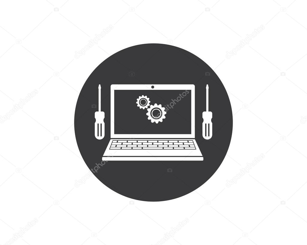 Computer service and repair logo icon vector illustration design