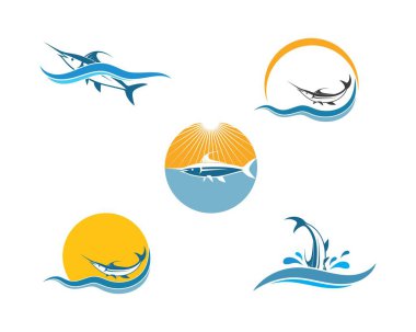 mavi marlin balık simgesi logo illüstrasyon