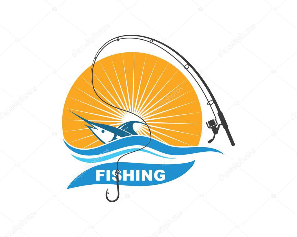 Fishing logo icon badge vector illustration design