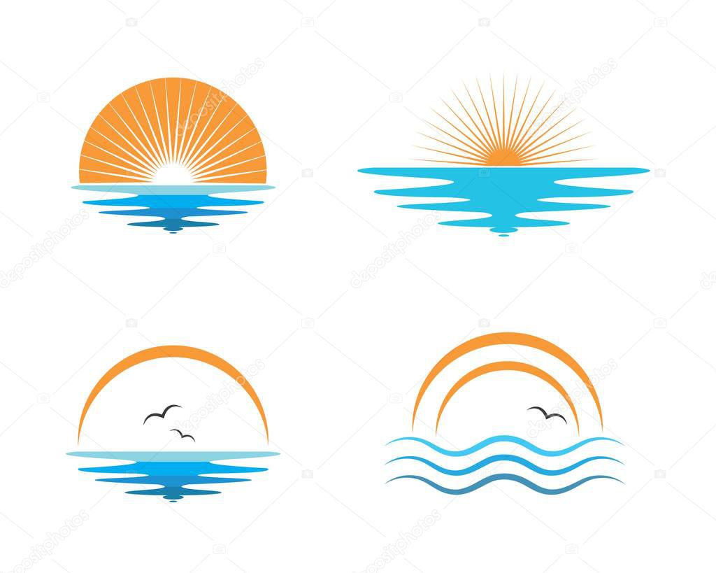 wave sun logo icon vector illustration design