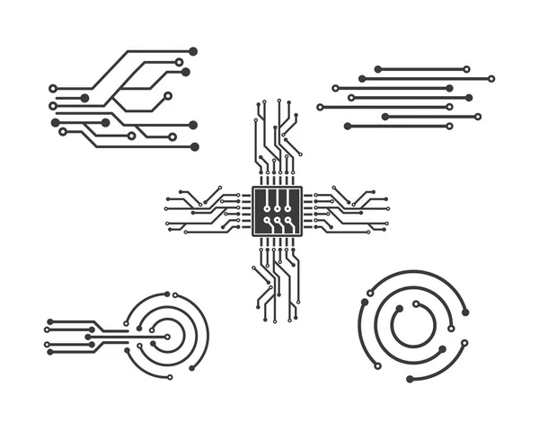 Linha de placa de circuito, cpu, chip ícone logotipo ilustração vetor — Vetor de Stock