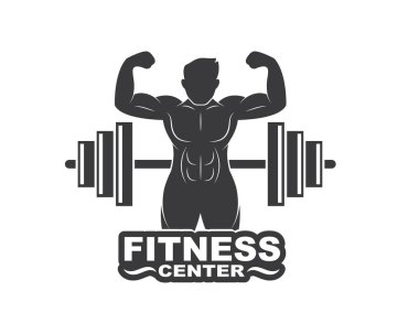 Bodybuilder fitness spor salonu simgesi logo rozeti vektör illüstrasyon