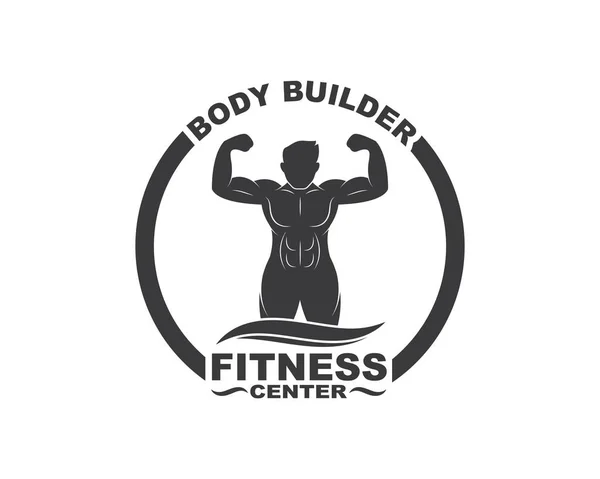 Bodybuilder Fitness gym ikon logotyp Badge vektor illustration — Stock vektor