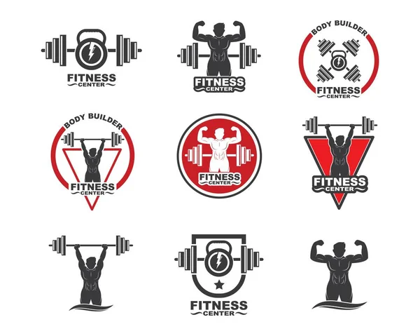 Bodybuilder fitness spor salonu simgesi logo rozeti vektör illüstrasyon — Stok Vektör