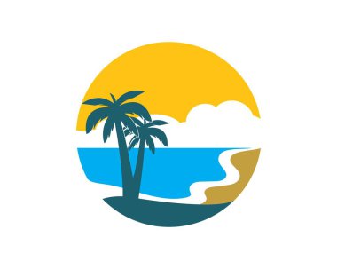 Yaz ve seyahat logosu vektör illüstrasyon palmiye ağacı simgesi
