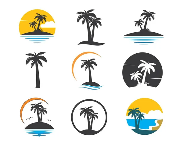 Palm boompictogram van de zomer en reizen logo vector illustratie — Stockvector