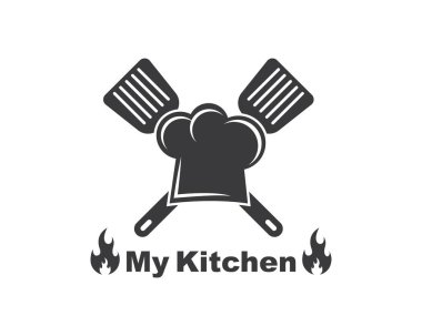 spatula ve aşçılık ve kithen vektörünün şef logosu