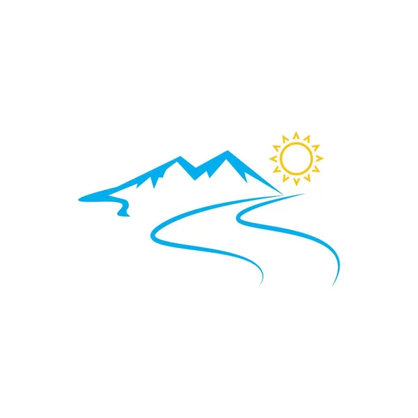 Sole Fiume Logo Icona Vettoriale Illustrazione Design — Vettoriale Stock