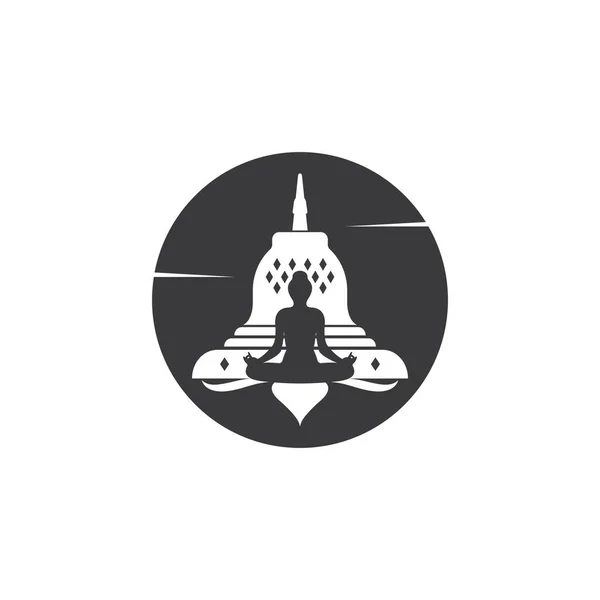 Modèle Logo Méditation Icône Vectorielle Avec Temple Dans Conception Concept — Image vectorielle