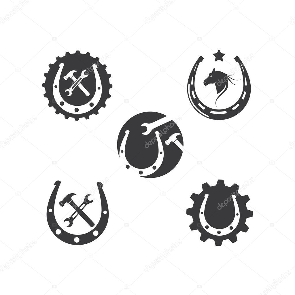 Horse shoe service repair  icon logo vector illustration design