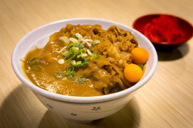 Delicious Japanese curry rice with carrots, potatoes, onions and pork, delicious and healthy clipart