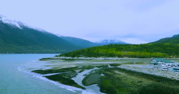 Klidném Chladném Ránu Výletní Loď Ukotvena Přístavu Skagway Aljašce Usa — Stock video