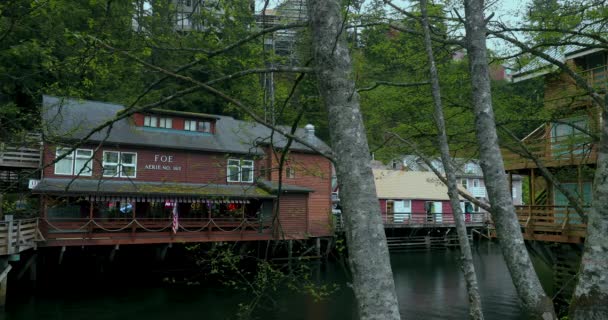 Cidade Ketchikan Alasca Fluxo Claro Verde Flui Pela Xiaoxi Street — Vídeo de Stock