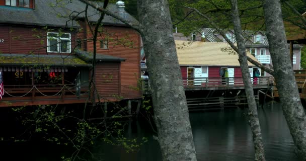 Staden Ketchikan Alaska Flyter Den Gröna Klara Strömmen Genom Xiaoxi — Stockvideo