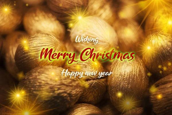 Cartão Felicitações Natal Sementes Secas Feitas Ornamentos Dourados Natal — Fotografia de Stock
