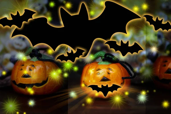 Halloween Card Greeting Card Made Bats Pumpkin Ornaments — Stock Photo, Image