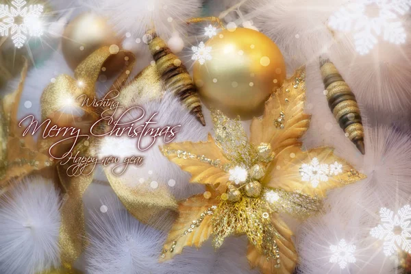 Χριστουγεννιάτικη Ευχετήρια Κάρτα Πανέμορφο Λευκό Χριστουγεννιάτικο Δέντρο Και Στολίδια — Φωτογραφία Αρχείου