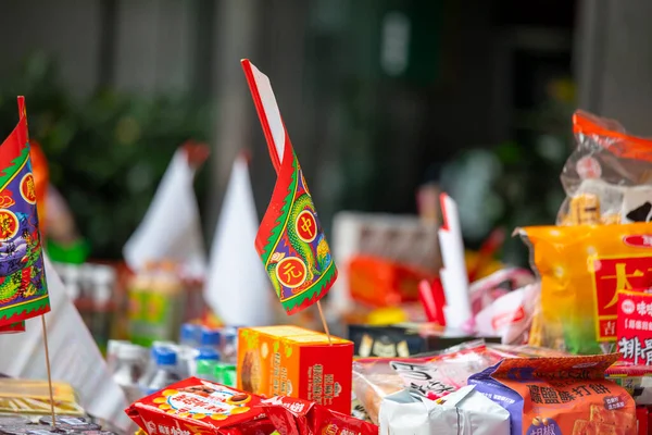 Chinese Traditional Religious Practices Zhongyuan Purdue Chinese Ghost Festival Offering — Stock Photo, Image