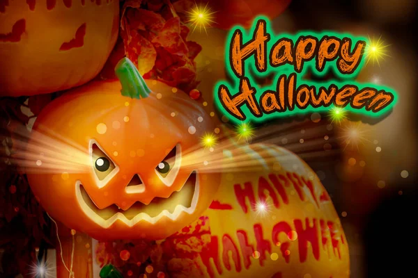 Halloweenská Pohlednice Přání Dýňové Ozdoby — Stock fotografie