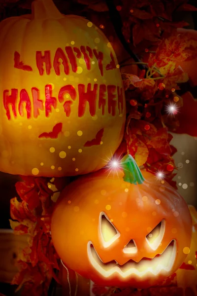 Halloween Kaart Wenskaart Gemaakt Van Pompoen Ornament — Stockfoto