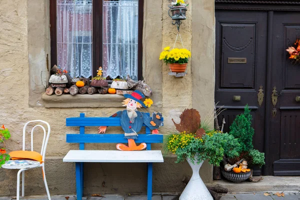 Halloween decoration at door and window sill in Rothenburg, Germany