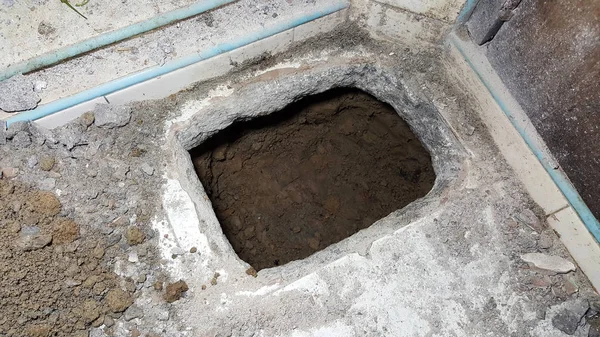 Dig Hole Floor House Mortar Concrete Interior — Stock Photo, Image