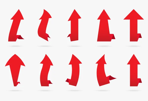 Установить Красный Бархатный Вектор Популярной Наклейки Стрелками Изолированные Оригами Ленты — стоковый вектор