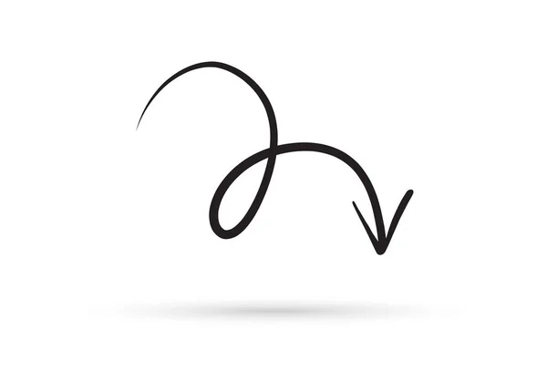曲线箭头绘制涂鸦画笔素描动画片查出的白色背景 — 图库矢量图片