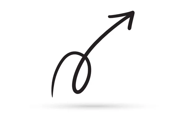 曲線矢印を描く白い背景に分離された落書きブラシ スケッチ漫画 — ストックベクタ