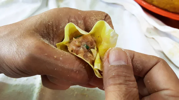 Közeli Kép Főzés Házi Shumai — Stock Fotó