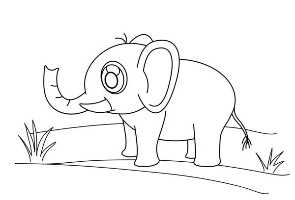 Dessin ligne éléphant et herbe pour enfants peinture art étude — Image vectorielle