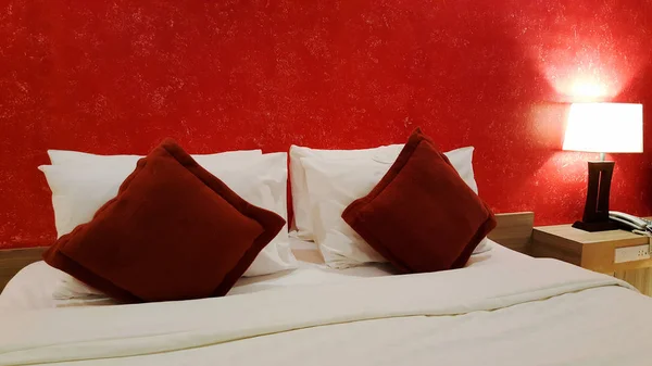 red grunge vintage room, pillow, bed, lamp
