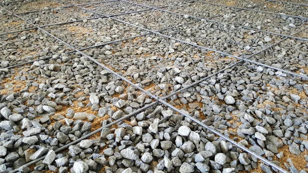 Zgnieciony Kamień Piasek Zbrojony Pręt Stalowy Zalać Cement — Zdjęcie stockowe