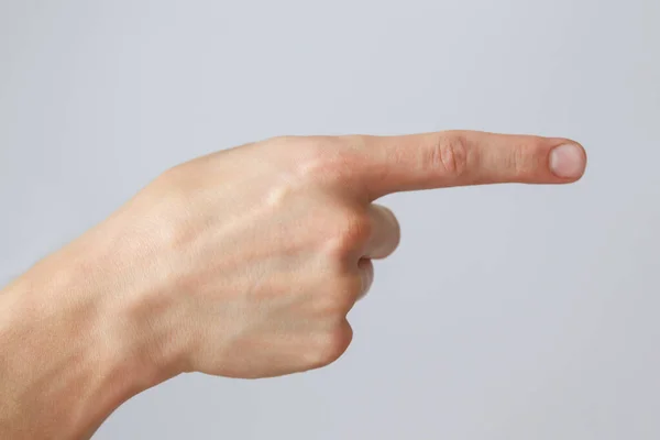 Gesto Sinal Mão Masculina Sobre Fundo Branco Dedos Mostrando — Fotografia de Stock