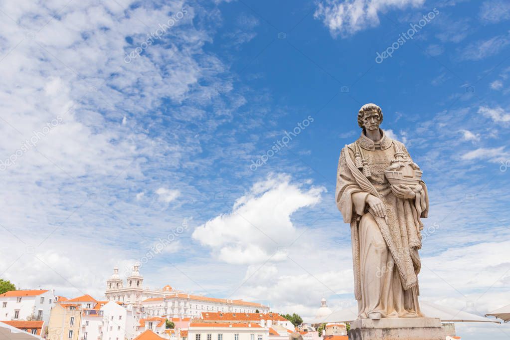 Sao Vicente statue on a beautiful sunny day in Lisbon Portugal. 