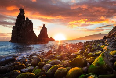 Sunrise at Ribeira da Janela beach on the north Coast of Madeira clipart