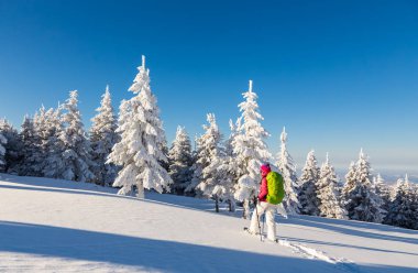 Güneşli bir günde kız kar ayakkabısı