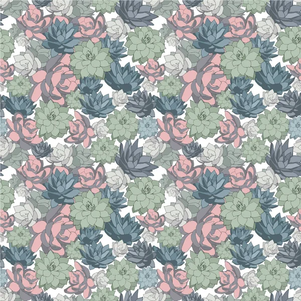 Ensemble succulent de motifs vectoriels sans couture dans des couleurs pastel — Image vectorielle