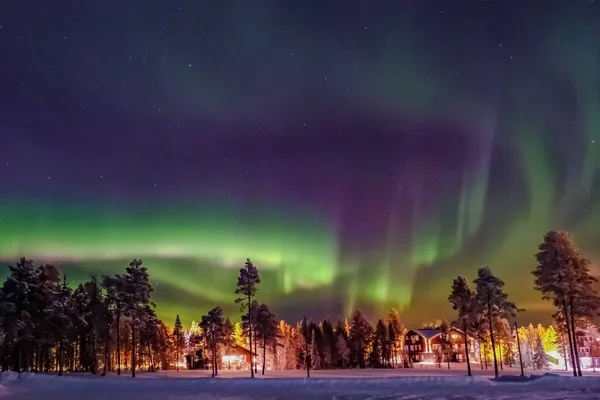 Aurora Boreal Também Conhecida Como Luzes Norte Polares Além Círculo — Fotografia de Stock