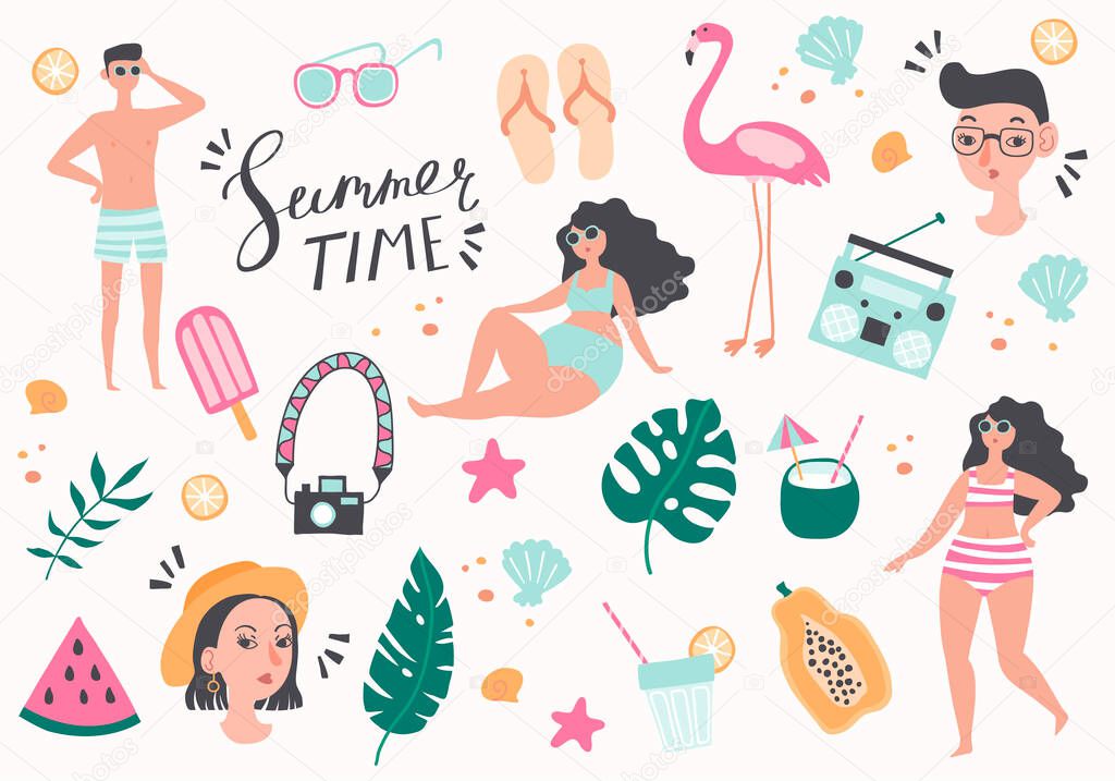 Vector illustration of design elements related to summer and vacation