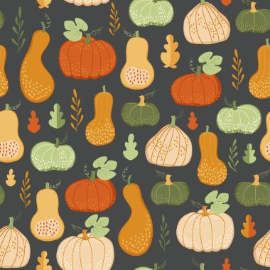 Renkli yapraklar ve balkabaklarıyla kusursuz desen