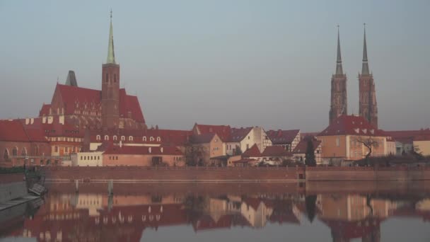 Ostrow Tumski in Wroclaw at sunset — Stock Video