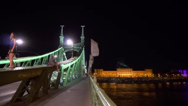 Junges Mädchen auf der Freiheitsbrücke in Budapest — Stockvideo