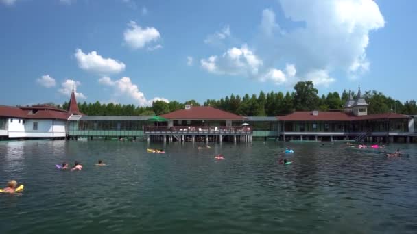 Menschen schwimmen im Hevizer See — Stockvideo